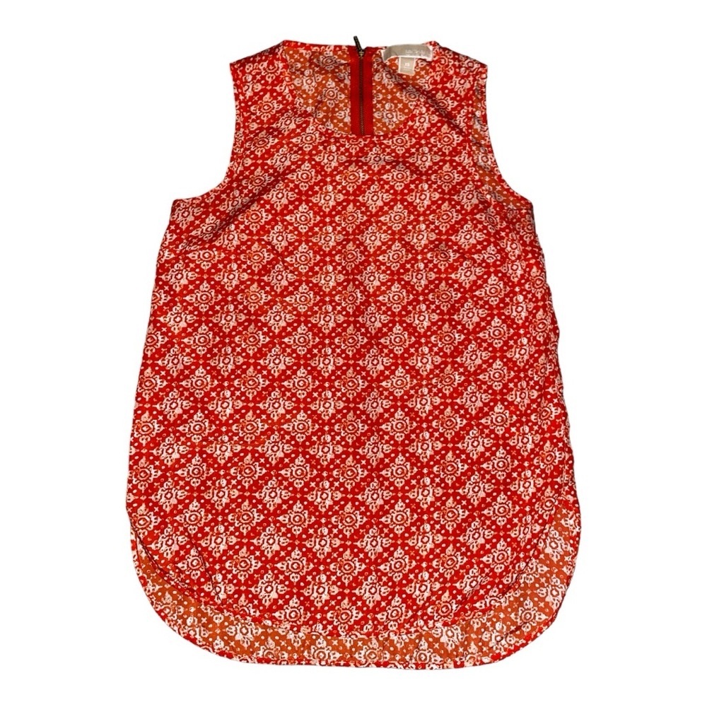 MICHEAL KORS SLEEVELESS ORANGE &WHITE HIGH-LOW HEMLINE TUNIC BLOUSE•S/XS•WOMEN’S
